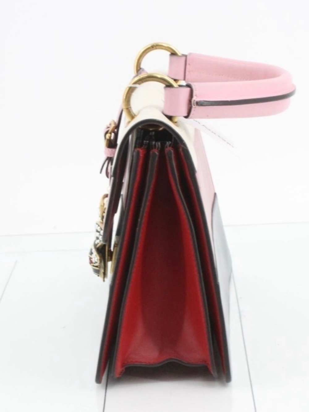 Gucci Tricolor Leather Top Handle Bag with Bee Accent - Pink, White, Red, Navy - Picture 3 of 14